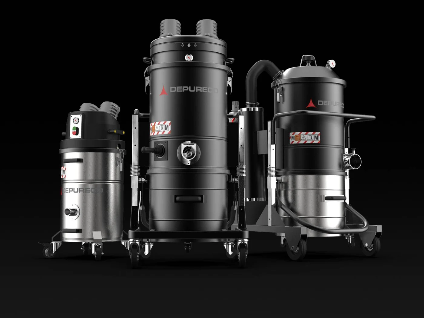 Depureco combustible-dust industrial vacuum product range photographed by the manufacturer