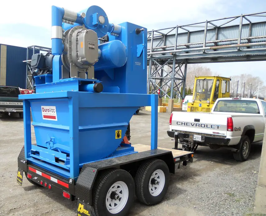 DuroVac PowerLift 40 trailer-mounted industrial vacuum photographed by DuroVac